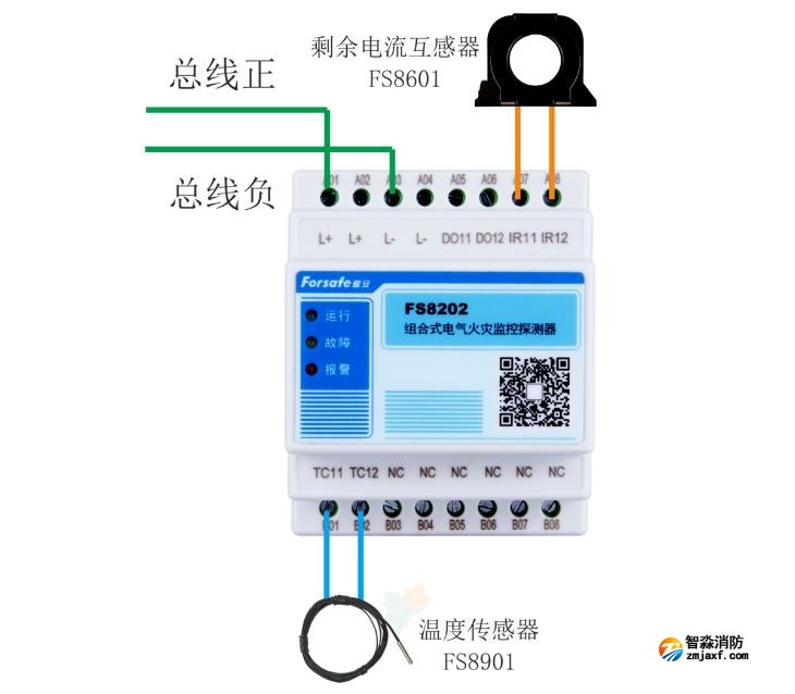 FS8202組合式電氣火災(zāi)監(jiān)控探測器接線圖